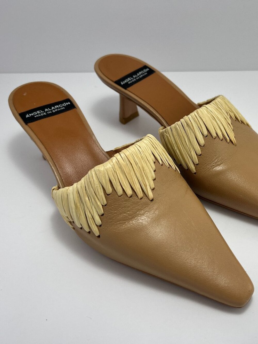 Angel Alarcón Leather Mule Heels Pointed Toe Elegant Size 7